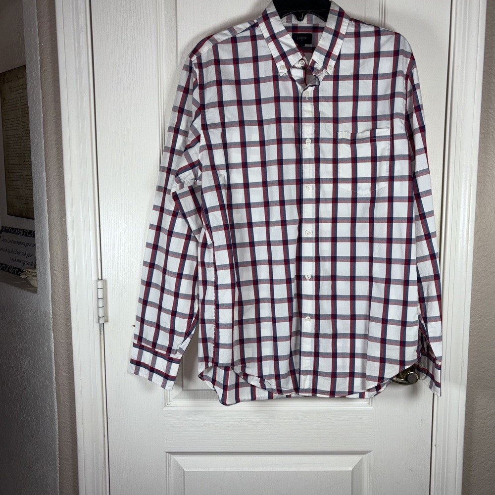 J Crew Shirt Mens Medium Red White Blue Plaid Long Sleeve Button‎ Down Preppy